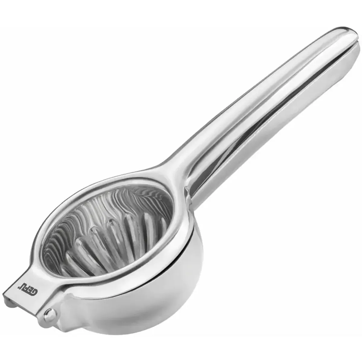 GEFU Zitruspresse LEMON, effizientes Hebelprinzip, tropffreier Ausguss, Edelstahl