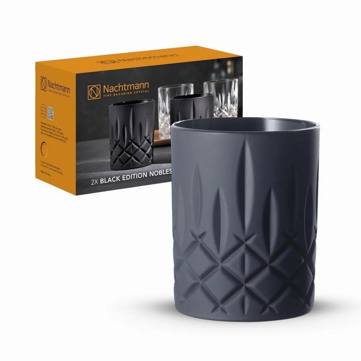 Nachtmann Noblesse Black Edition Whiskyglas, elegantes Design, hohe Bruchfestigkeit — 295 ml, 2er Set