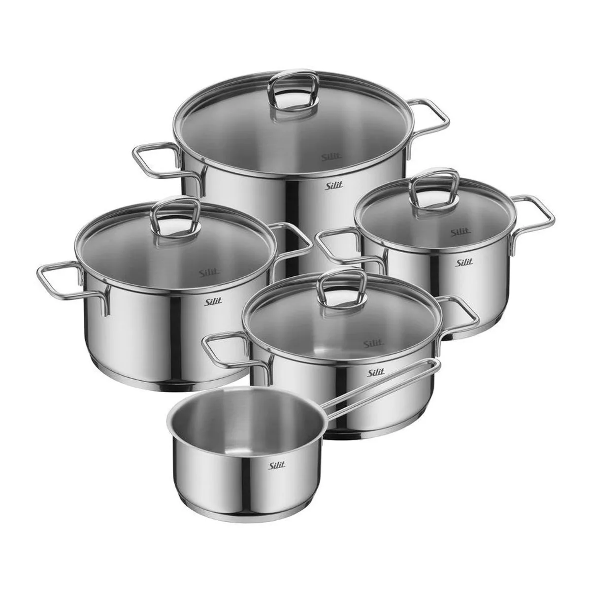 Silit Alicante Topf-Set, Edelstahl 18/10, induktionsgeeignet, spülmaschinenfest — 9-teilig, Glasdeckel, SiliTherm-Allherdboden